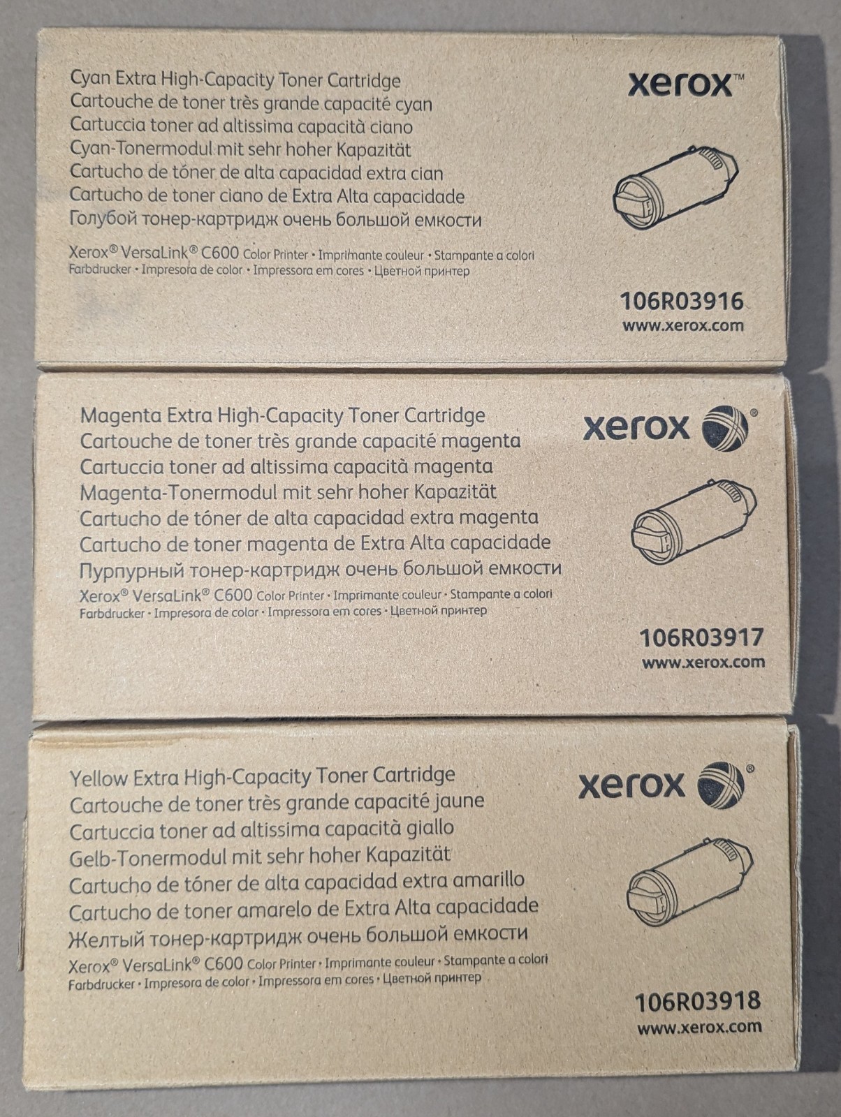 Genuine Set of 3 Xerox 106R03916/17/18 Extra High Capacity CMY Toners VersaLink