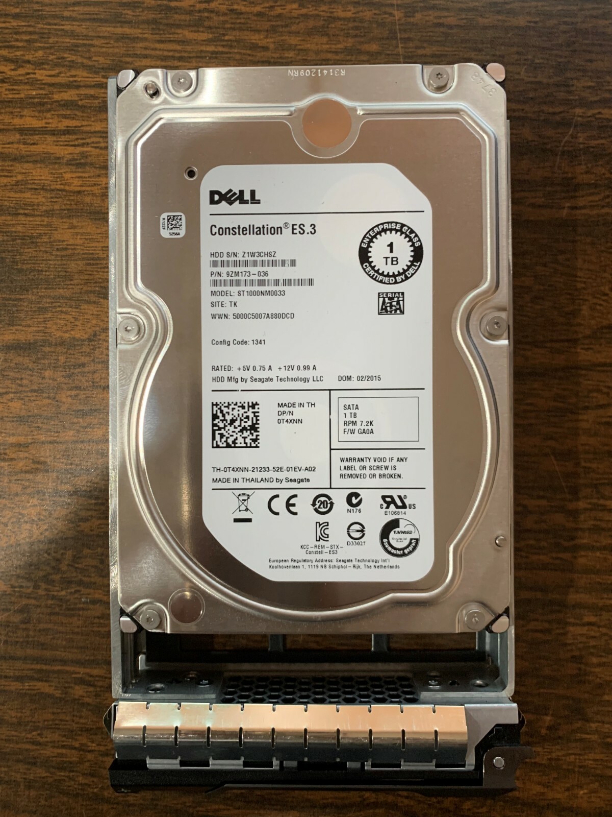 DELL T4XNN 0T4XNN 1TB 7.2K 6G 128MB 3.5" SATA Hard Drive ST1000NM0033 w/Caddy