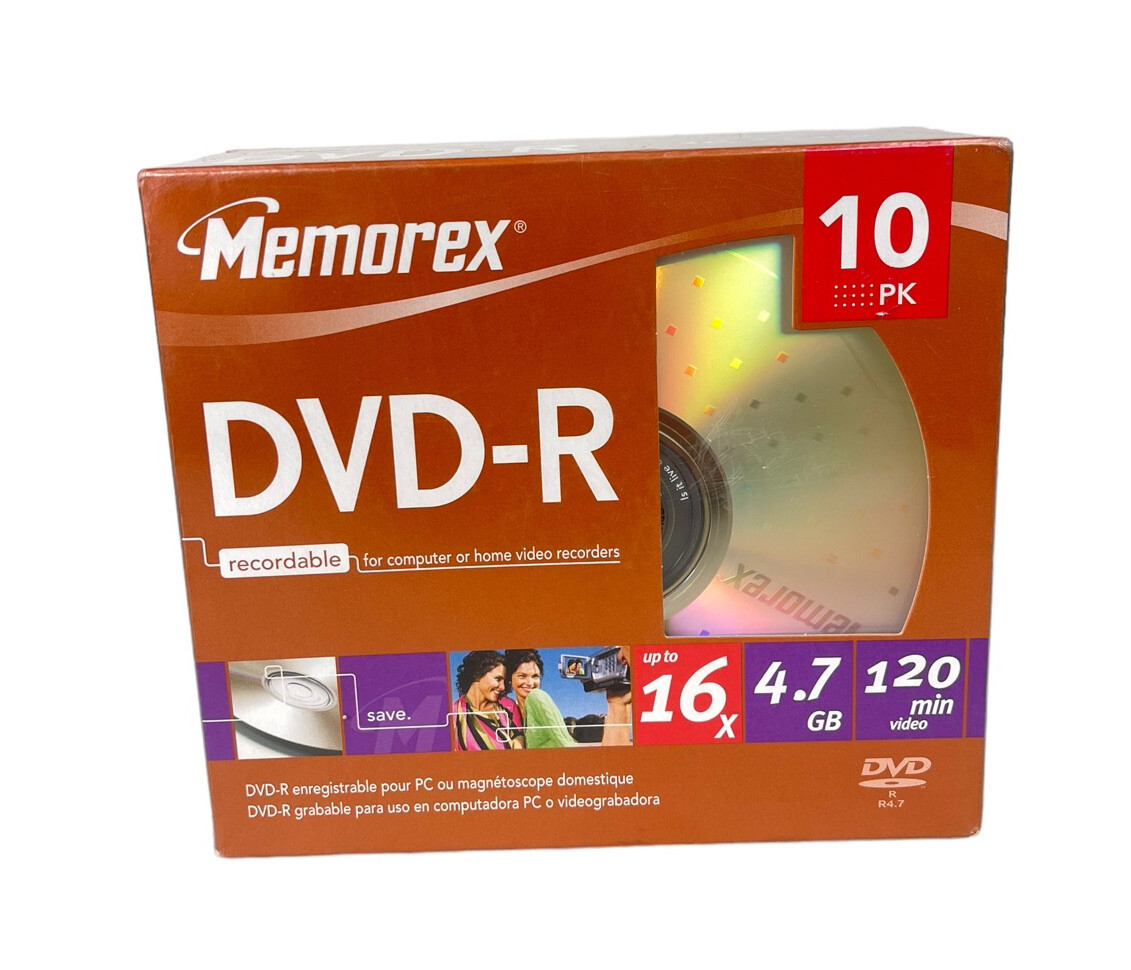 Memorex DVD-R 16x 4.7GB 120min 10 Pack in Slim Case Blank Disc NEW