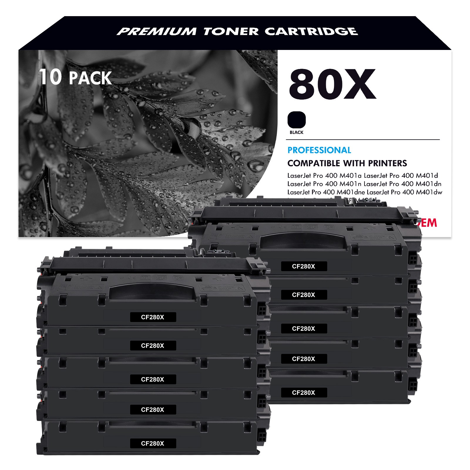 10 Pack CF280X 80X Toner Cartridge For HP LaserJet Pro 400 M401a M401dn M425dn