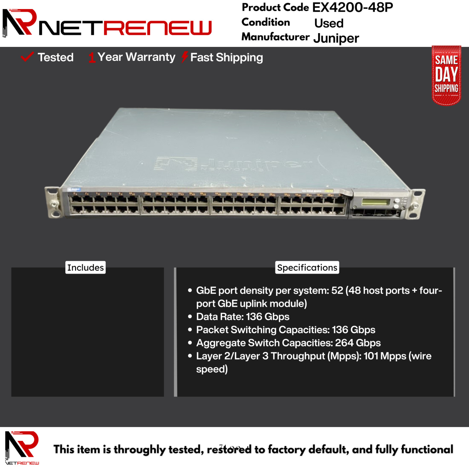 EX4200-48P Juniper EX4200  48 Port PoE Switch
