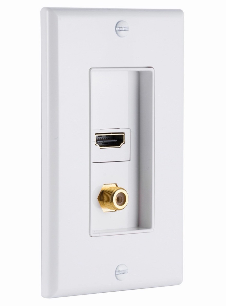 GE UltraPro 30582 HDMI Coax HDTV Wall Plate White In-Wall Cable TV NEW
