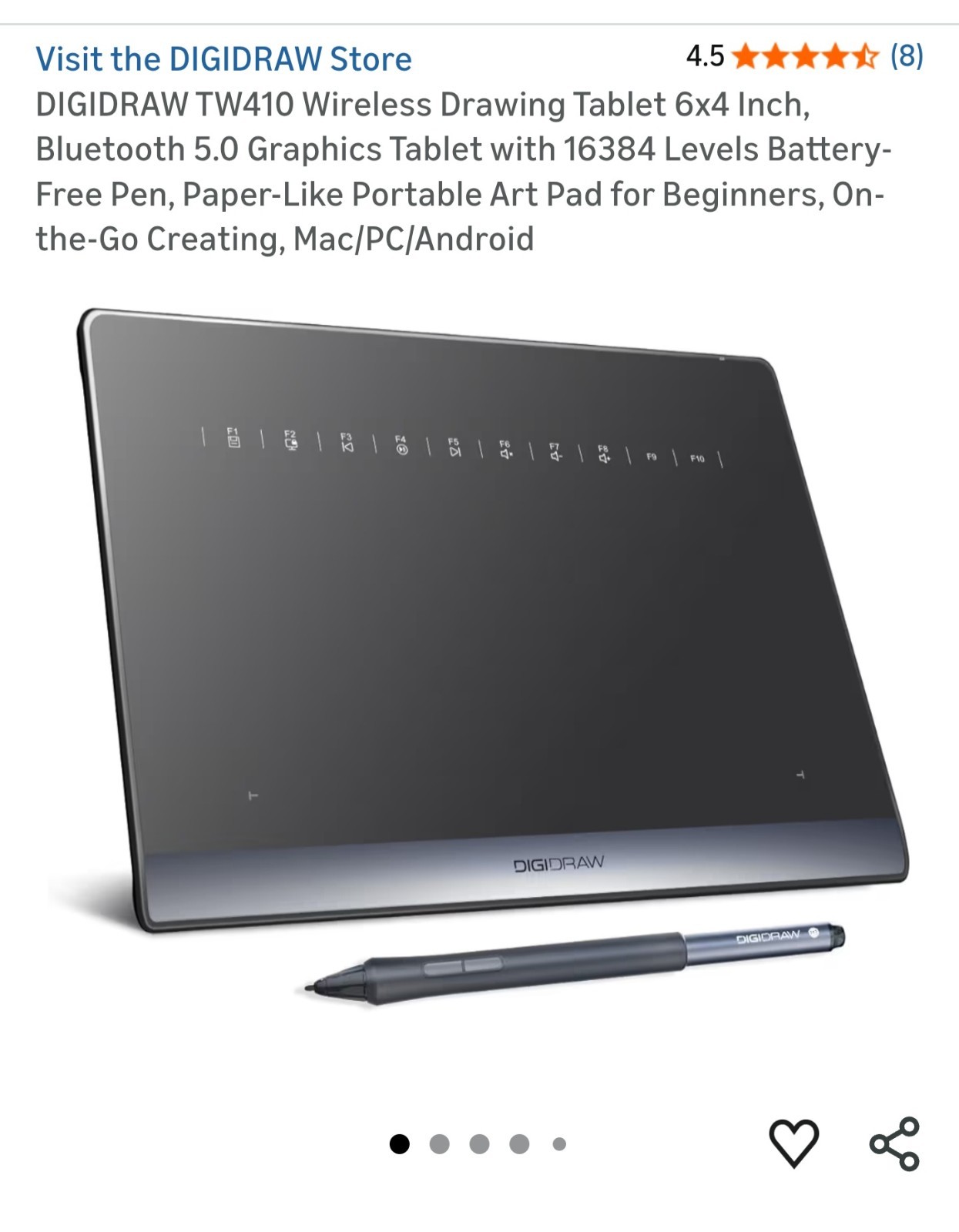 DIGIDRAW TW410 Wireless Drawing Tablet 6x4 Inch.