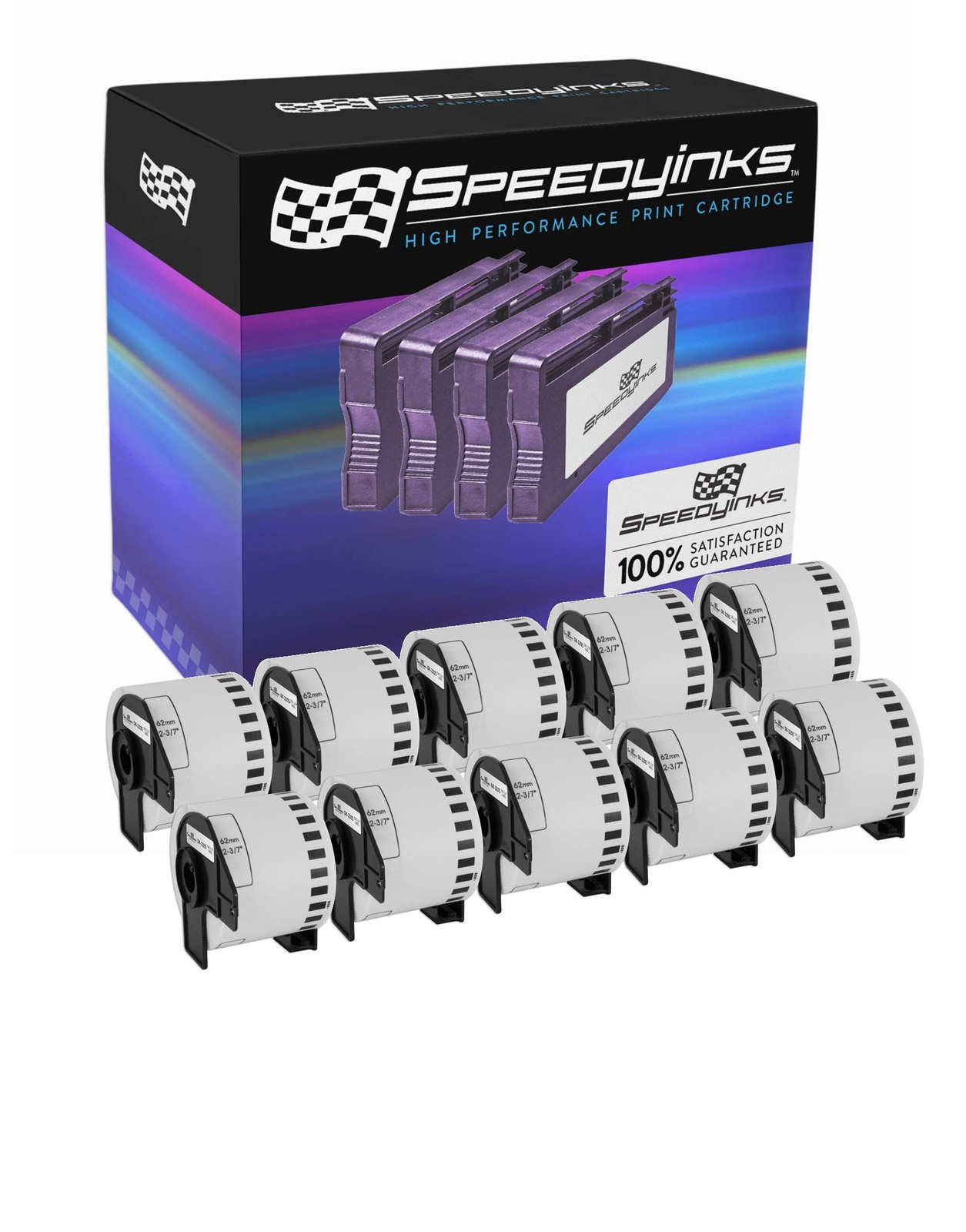 10PK Compatible Brother DK-2205 White Paper Tape - 2.4 in x 100 ft
