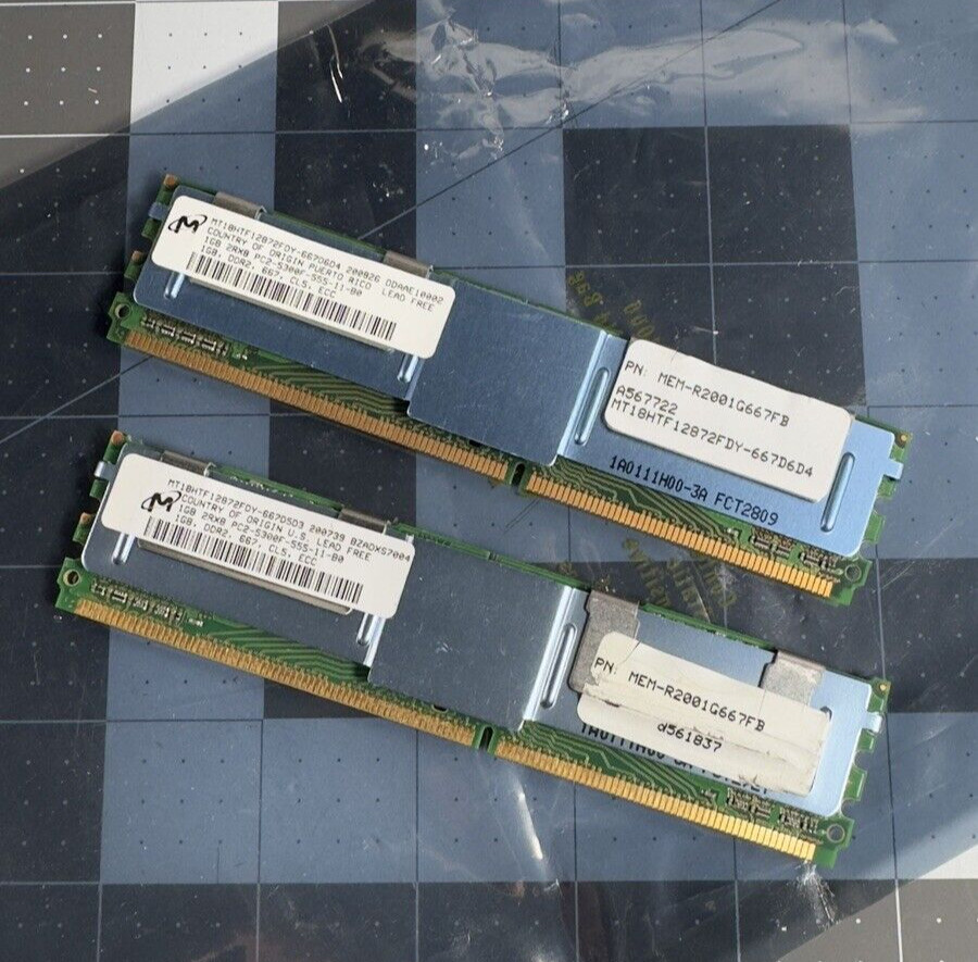 Micron Memory Ram Server MT18HTF12872FDY 1GB DDR2 PC2-5300F 2Rx8 - 2 modules