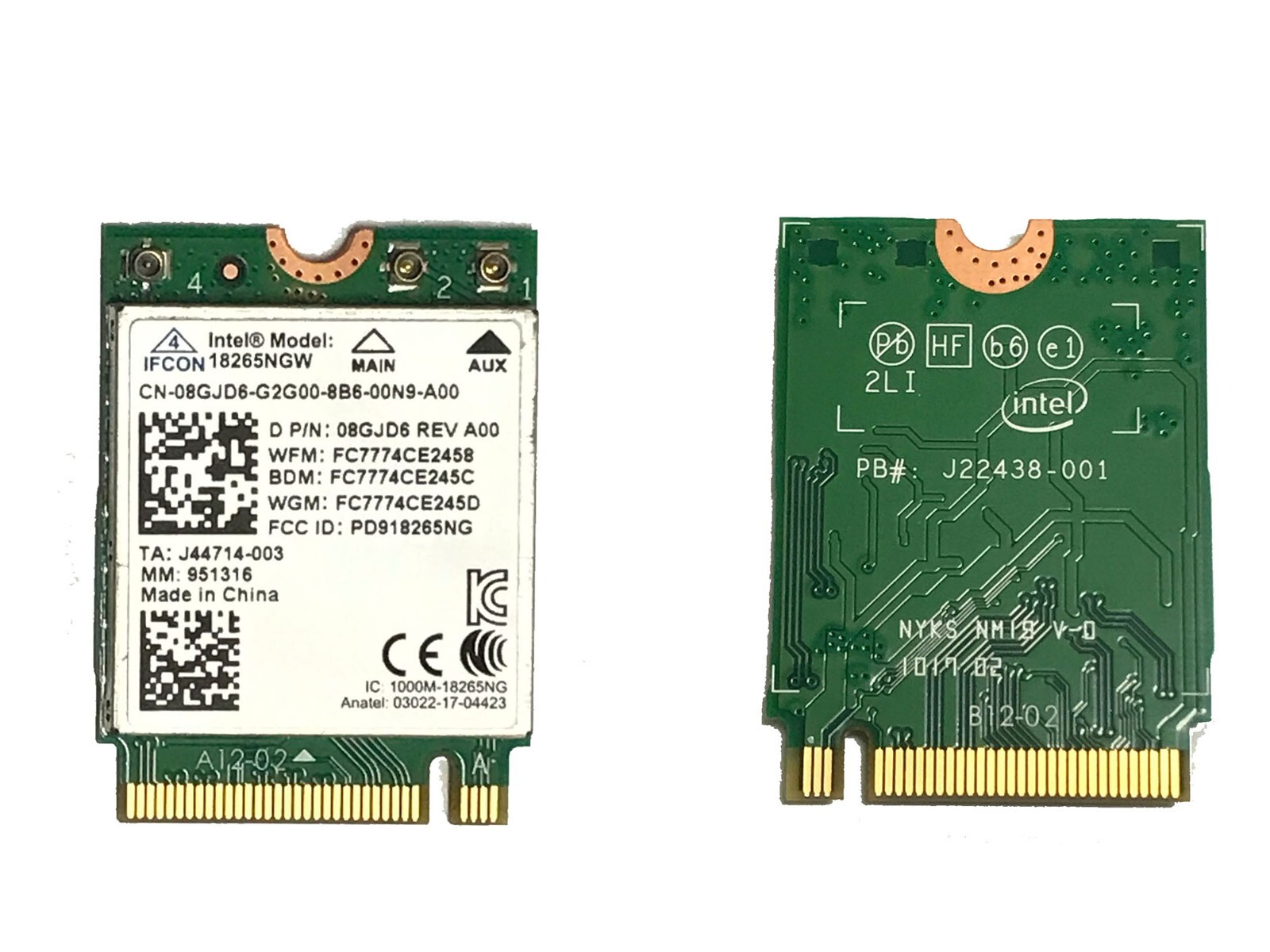Dell Latitude 5580 7480 Intel Wireless-AC Card 18265NGW NGFF Bluetooth A00 8GJD6