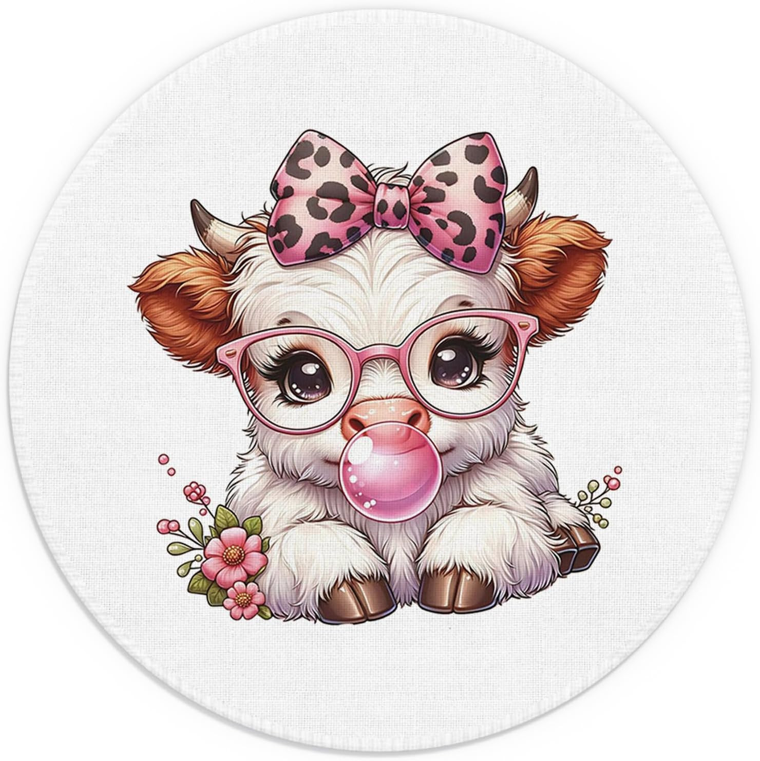 Funny Animal Highland Cow Animals Mouse Pad 7.9X7.9 Inch,Pink Bubble Gum Coquett