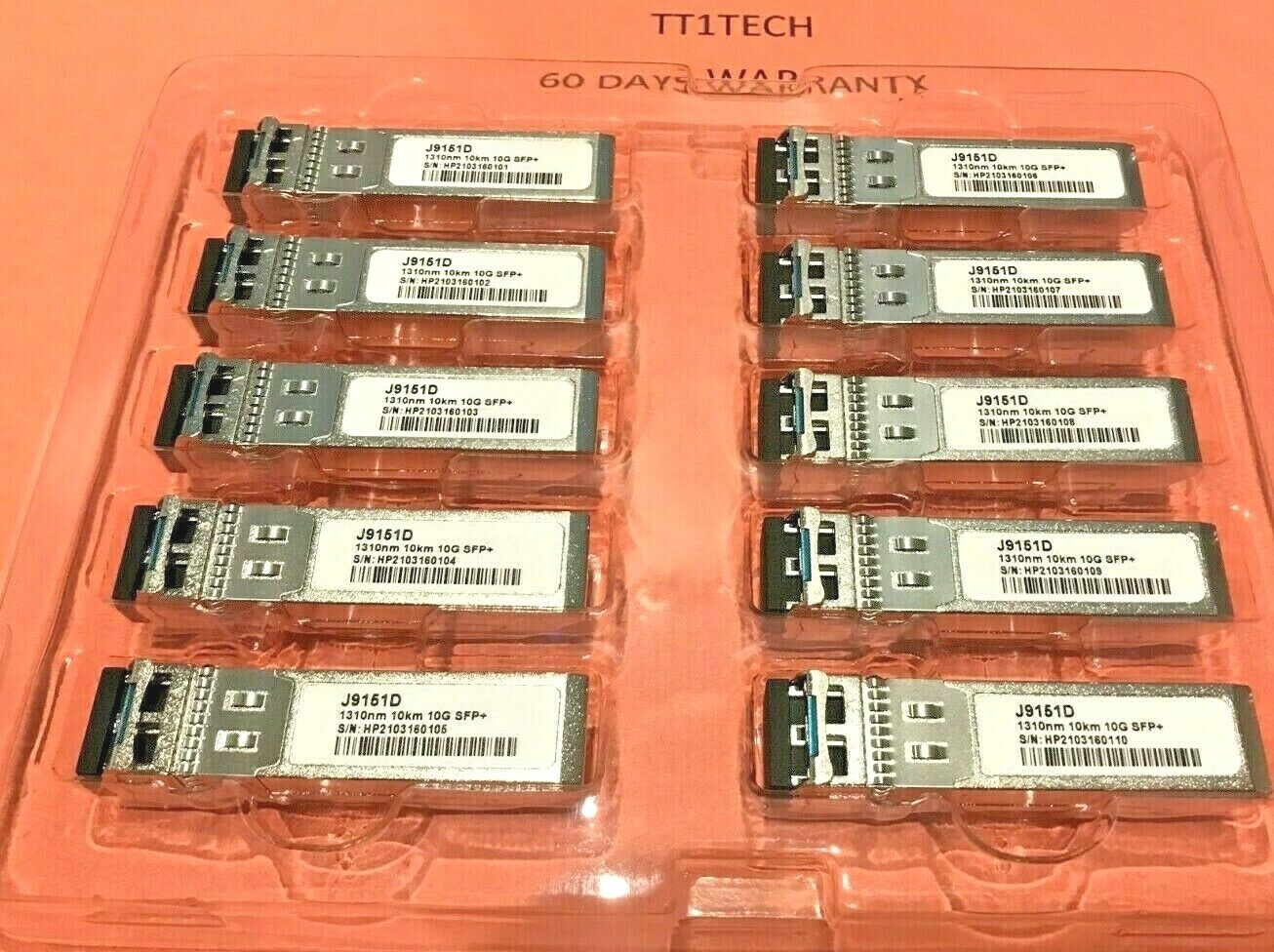 Lot of 2 Brand New HPE Aruba J9151D 10G SFP+ LR 10km SMF compatible transceiver