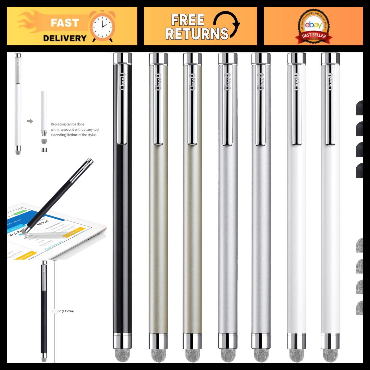 8 Pcs Touchscreen Stylus Pen Set for iPad, iPhone, Tablets - Precision & Comfort