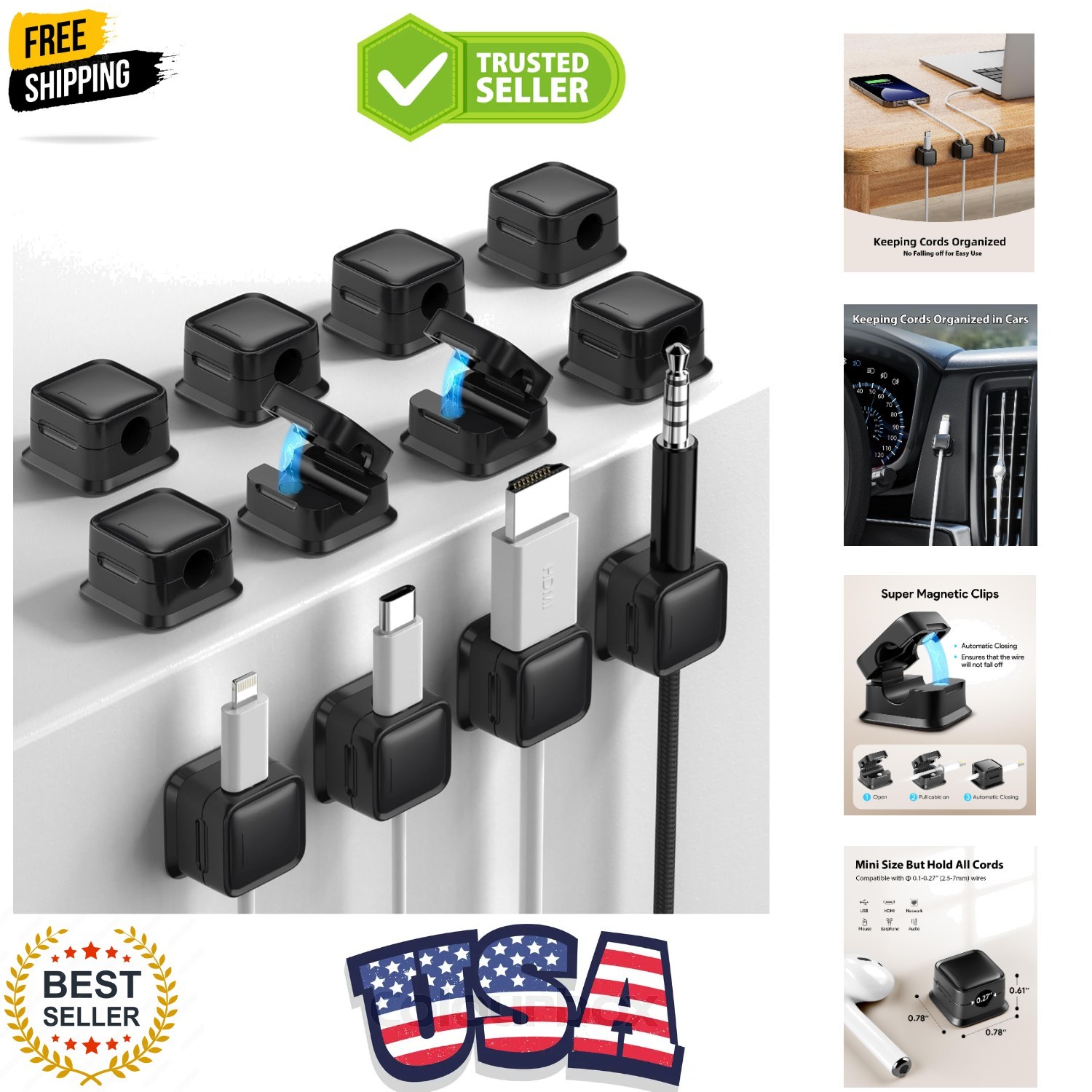 12 Pack Magnetic Cord Organizer Holder, Strong Adhesive Desk Cable Management...