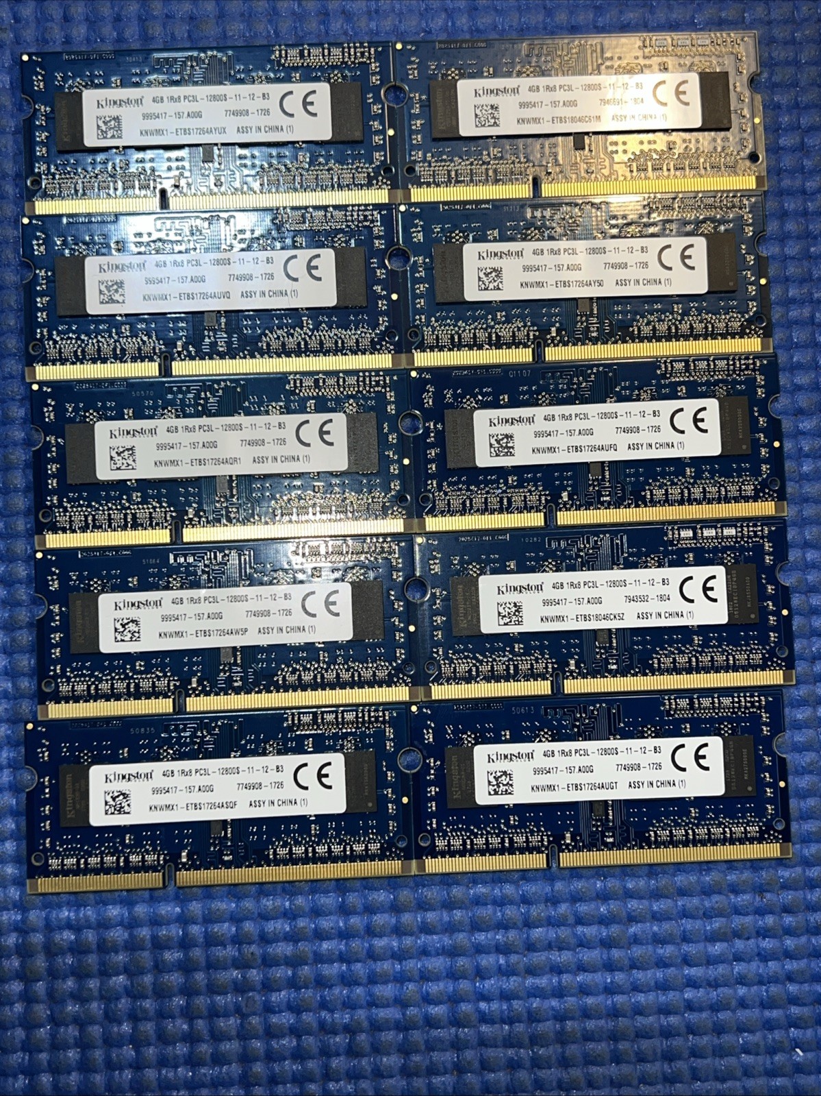 Lot of 10) Kingston 4GB 1Rx8 PC3L-12800S DDR3 SODIMM Laptop Memory 9995417-157.A