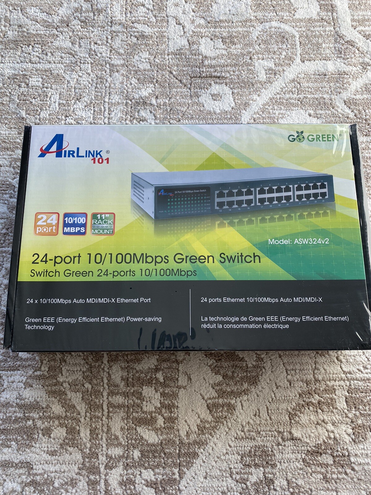 Airlink 101 ASW324V2 24-Port 10/100Mbps Green Ethernet Switch, NEW SEALED