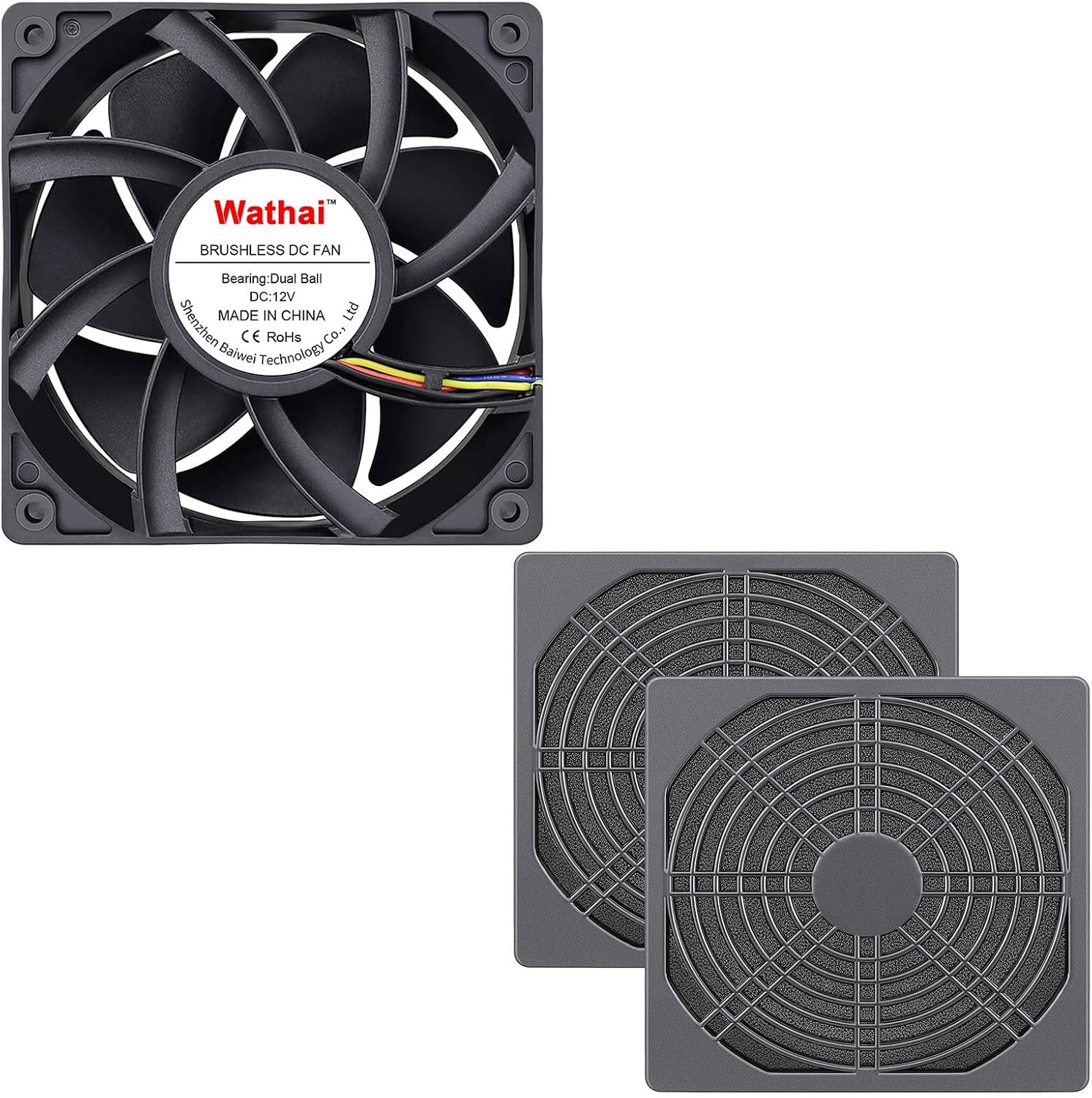 Wathai 12038 120Mm X 38Mm PWM Computer PC Case Fan 12V 4Pin and Fan Dust Filter