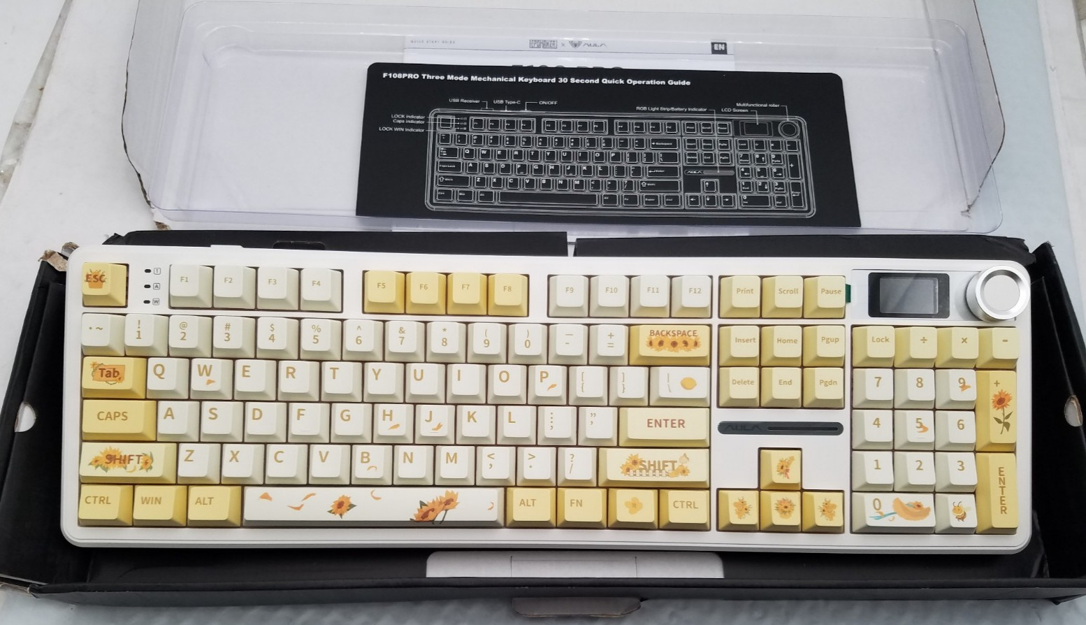 EPOMAKER X AULA F108 Pro Full-size Sunflower KeyBoard. Pink Switches