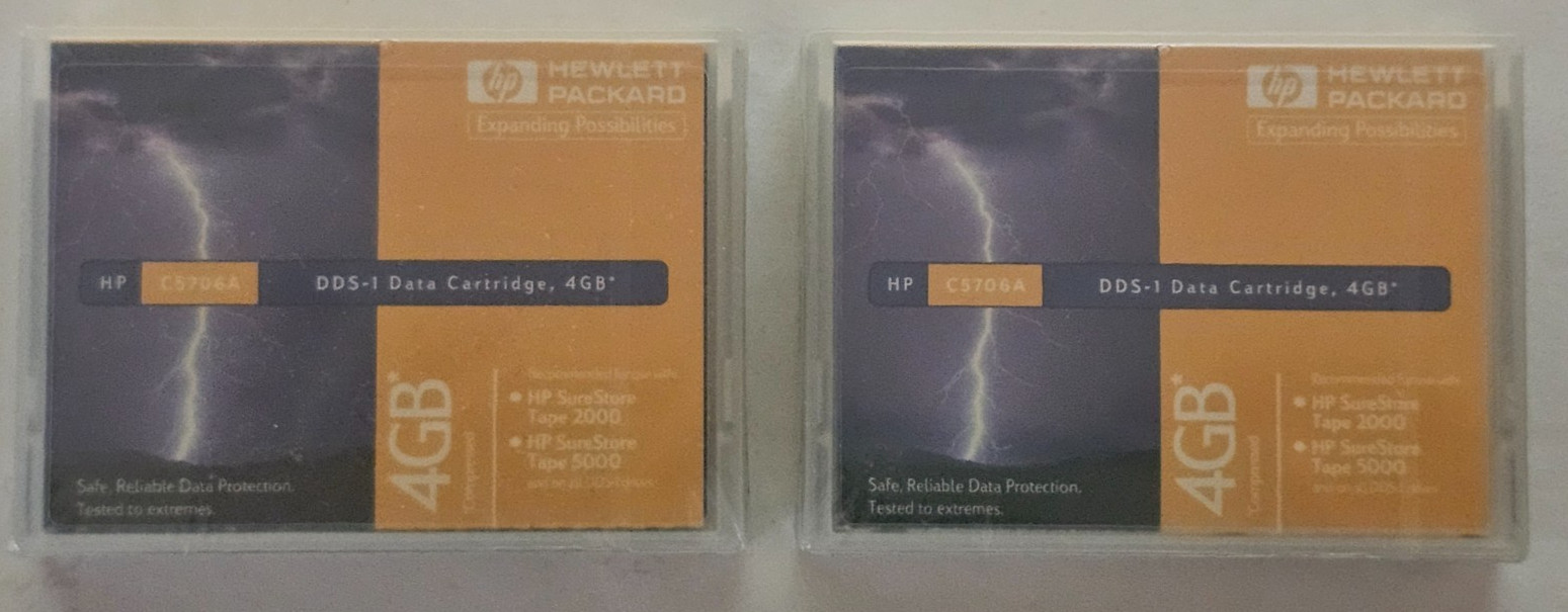 LOT OF TWO HP C5706A 4GB DDS-1 Data Cartridge DDS / DAT Cassette NEW SEALED