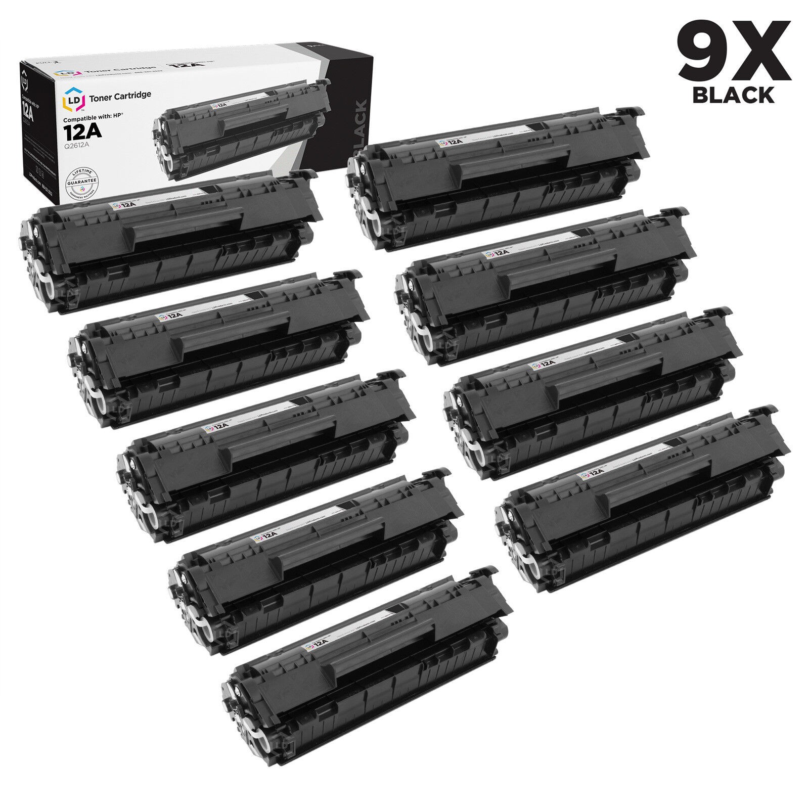 LD 9PK Comp Black Laser Toner Cartridge for HP 12A Q2612A LaserJet 1022nw 3015