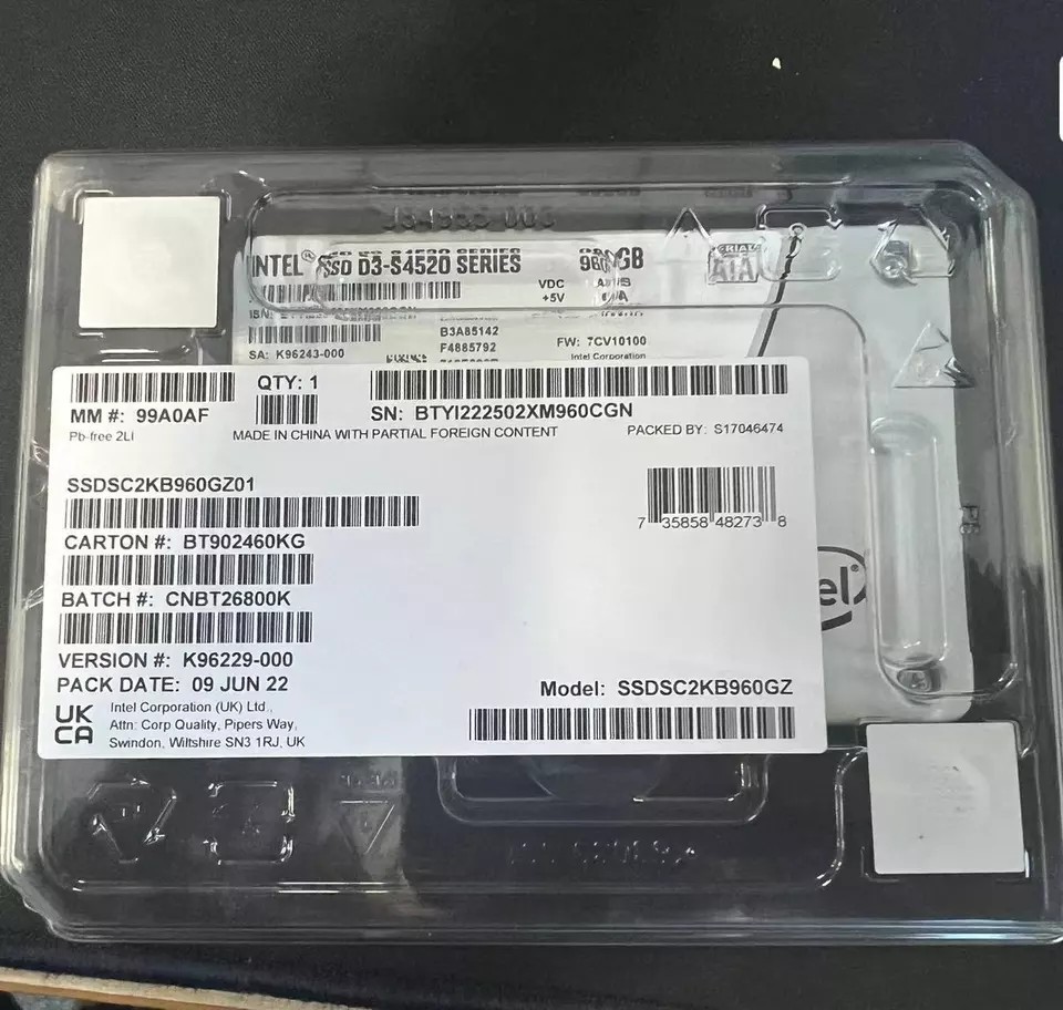 NEW Intel D3 S4520 960GB 2.5'' SSDSC2KB960GZ01 SATA Solid State Drive