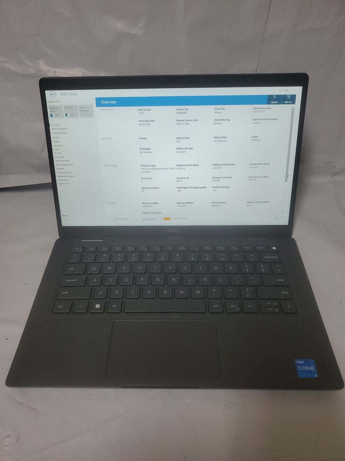Dell Latitude 7320 13" Intel Core i5 11th Gen 2.60 GHz 16GB Ram/No SSD/Test