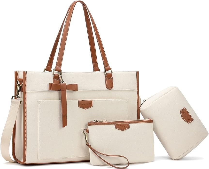 3pcs Laptop Bag for Women, 15.6 Inch Canvas Tote Bag Work, Business Briefcase
