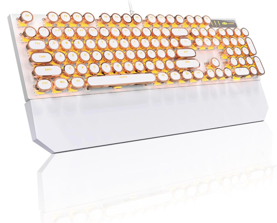 Teclado mecánico retro con luces LED, teclas redondas y reposamuñecas, Nuevo