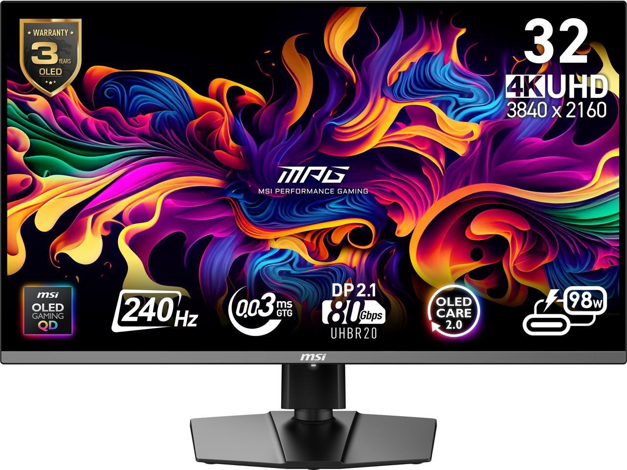 MSI MPG 322URX QD-OLED 31.5" UHD 4K, 240Hz Gaming Monitor HDR400, USB-C, G-Sync