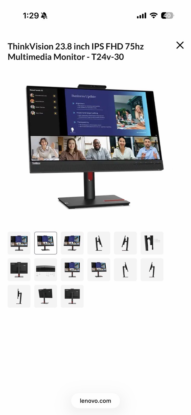 Brand New ThinkVision 23.8 inch IPS FHD 75hz Multimedia Monitor - T24v-30