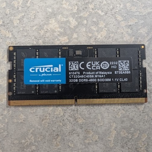 Crucial 32GB (1x32GB) DDR5-4800 SODIMM Laptop Memory Module RAM CT32G48C40S5