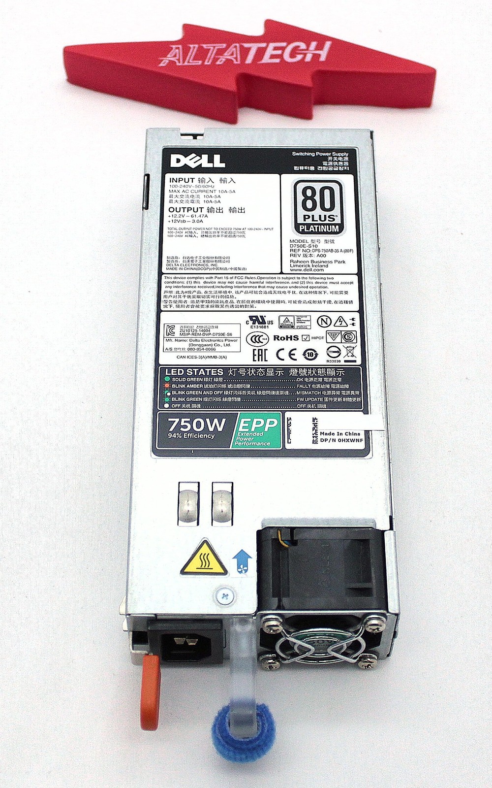 Dell HXWNF 750W Power Supply Reverse Flow R620 0HXWNF