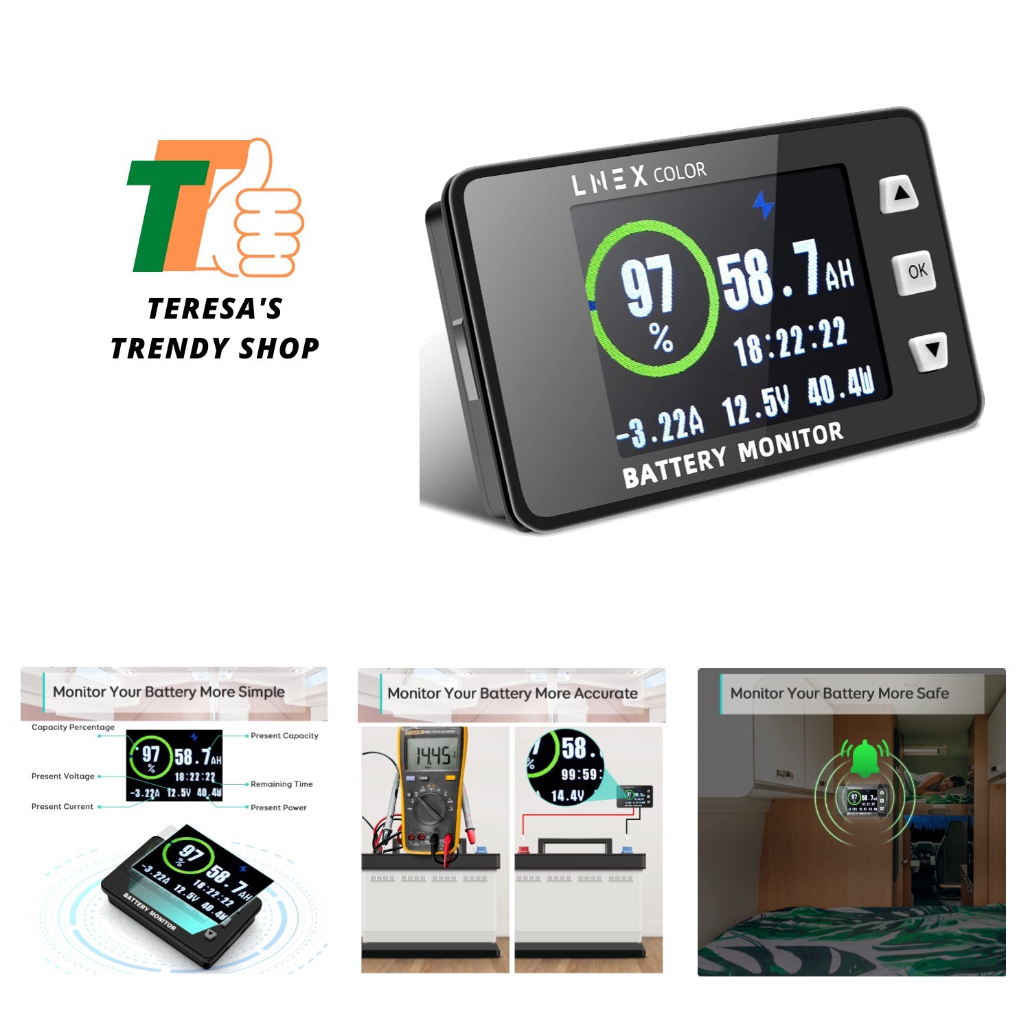 Accurate 2.4” Battery Monitor with Shielded Wire - Compatible with All Types