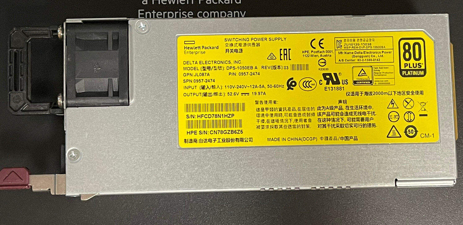JL087A HPE Aruba 54VDC 1050W 100-240VAC POWER SUPPLY USED