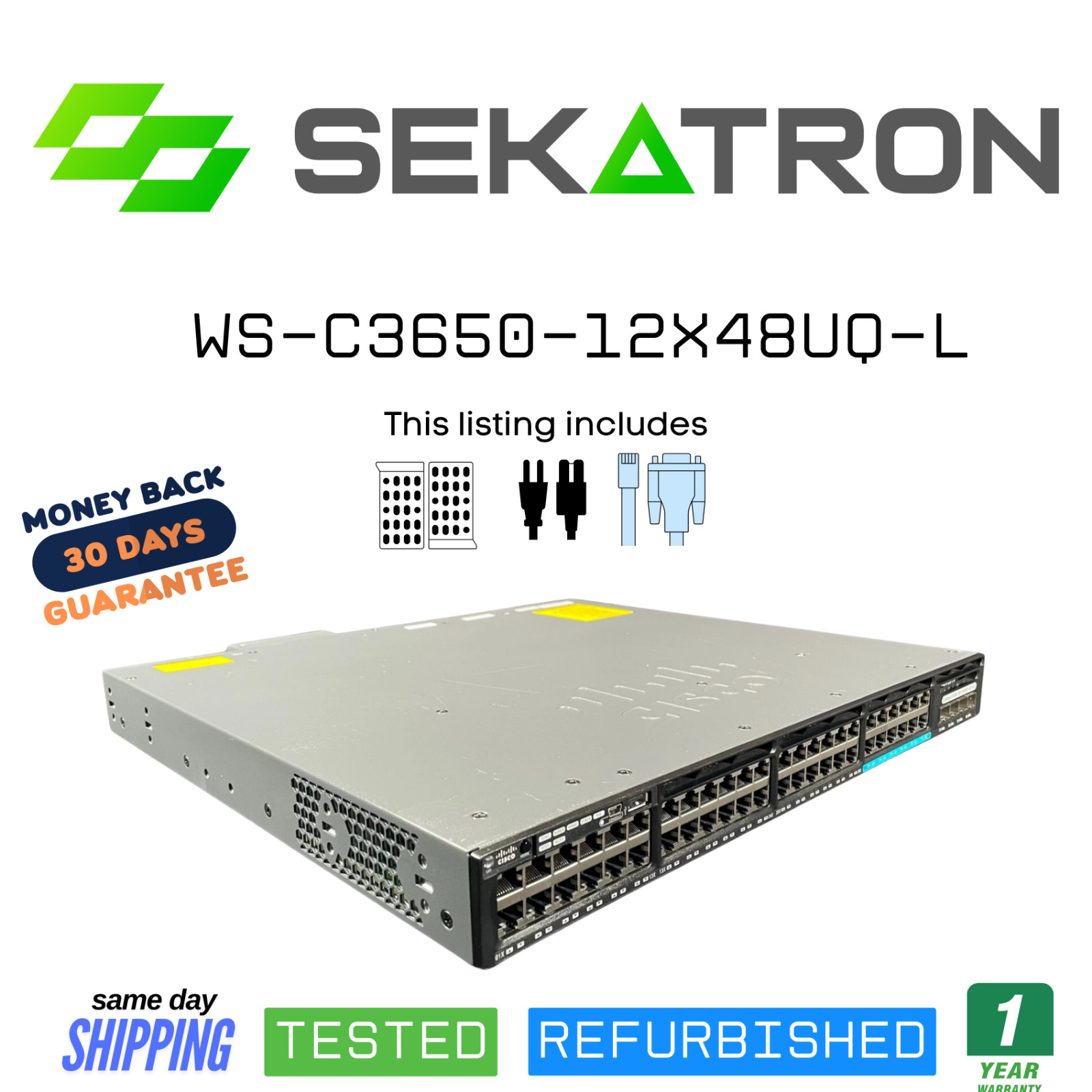 🔀 Cisco WS-C3650-12X48UQ-L • 36x 1G + 16x 10G Ports •⚡Fast Ship