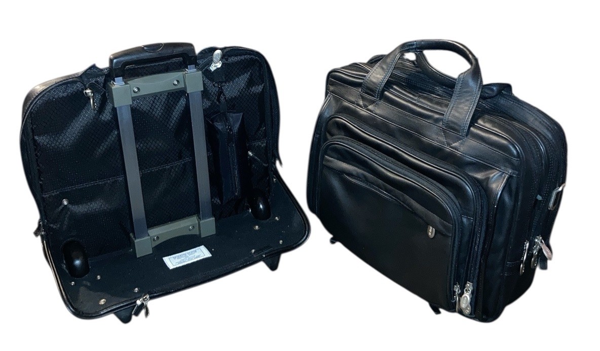 McKlein Black Leather Rolling 18" Laptop Briefcase Portable Detachable Wheel Set