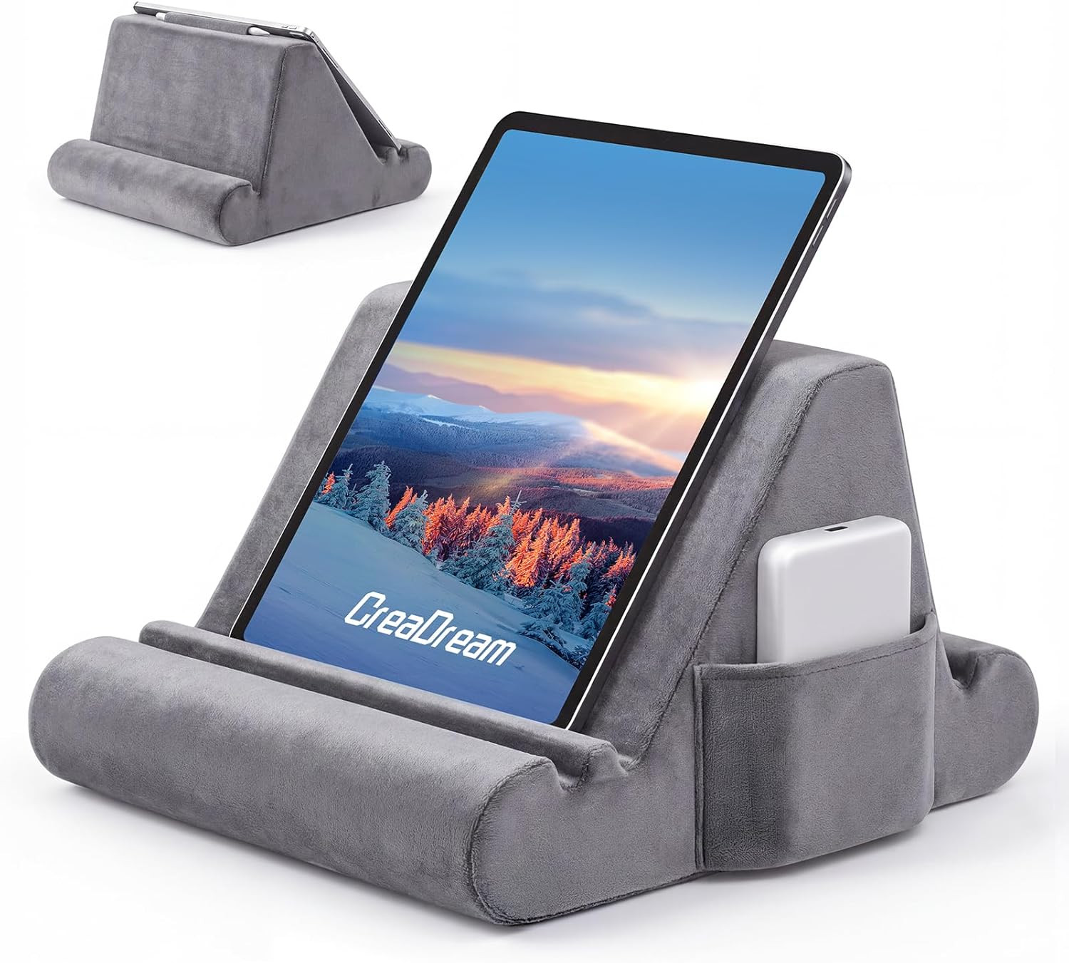 Tablet Pillow Stand, Soft Pillow Pad for Lap, Tablet Holder Dock for Bed with 3