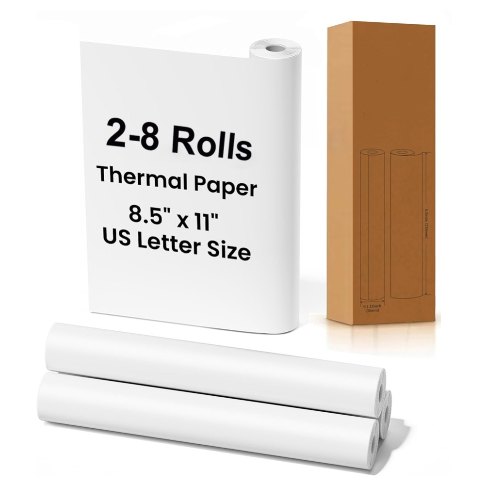 2/4/6/8 Rolls A4 Thermal Printer Paper 8.5"x11" Letter Size for Portable Printer
