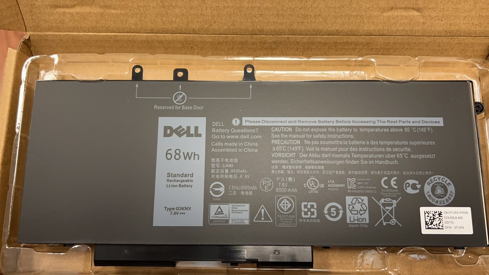 Genuine OEM GJKNX 68Wh Battery for Dell Latitude 5480 5580 5280 5490 5491 5580