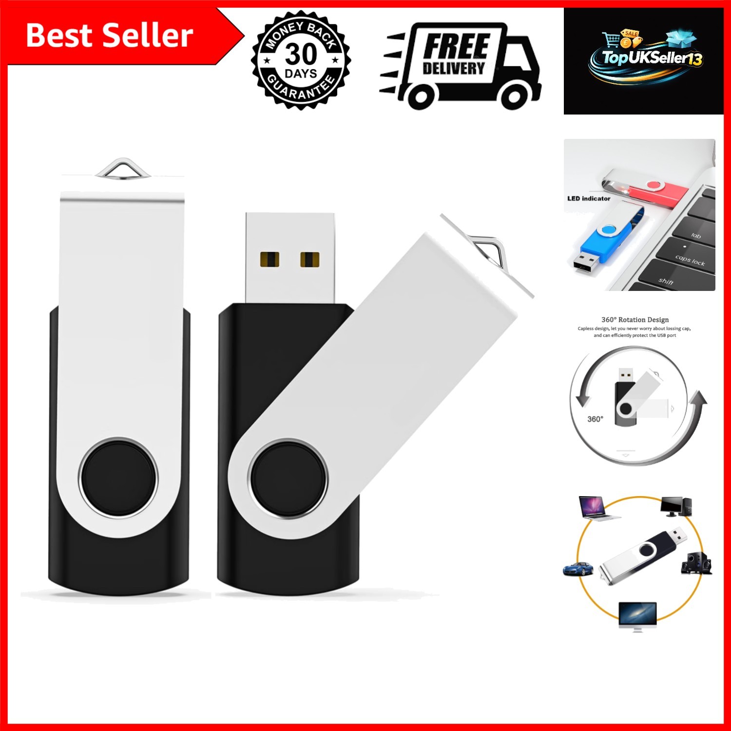 2 Pack 8GB USB Flash Drive USB 2.0 Thumb Drives Jump Drive Fold Storage Memor...