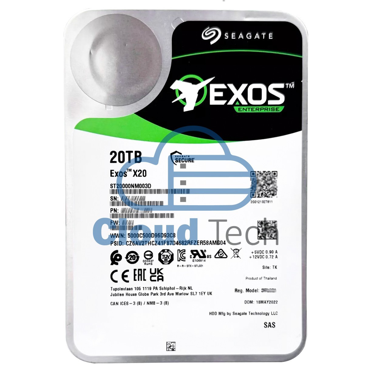 ST20000NM003D Seagate Exos X20 20TB 12Gbps 7.2K RPM SAS 3.5" 256MB Hard Drive