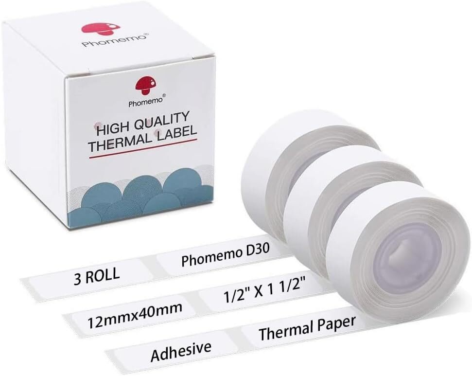 3 Rolls 12x40mm Label Maker Tape Sticker Thermal Paper Self-Adhesive For D30
