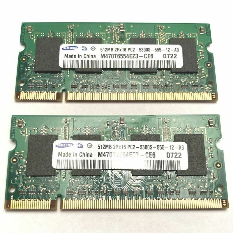 RAM Samsung PC2-5300S 2x 512MB 1GB Total 2Rx16 DDR2-667 Laptop Computer Memory