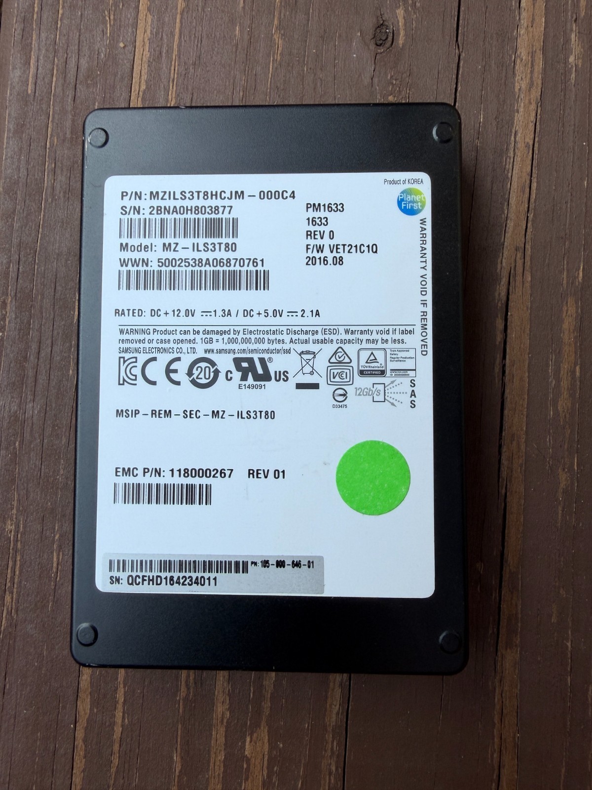 SAMSUNG PM1633 EMC 3.84TB SAS 12Gb/s 2.5'' ENT SSD MZ-ILS3T80 0% Endurance Used