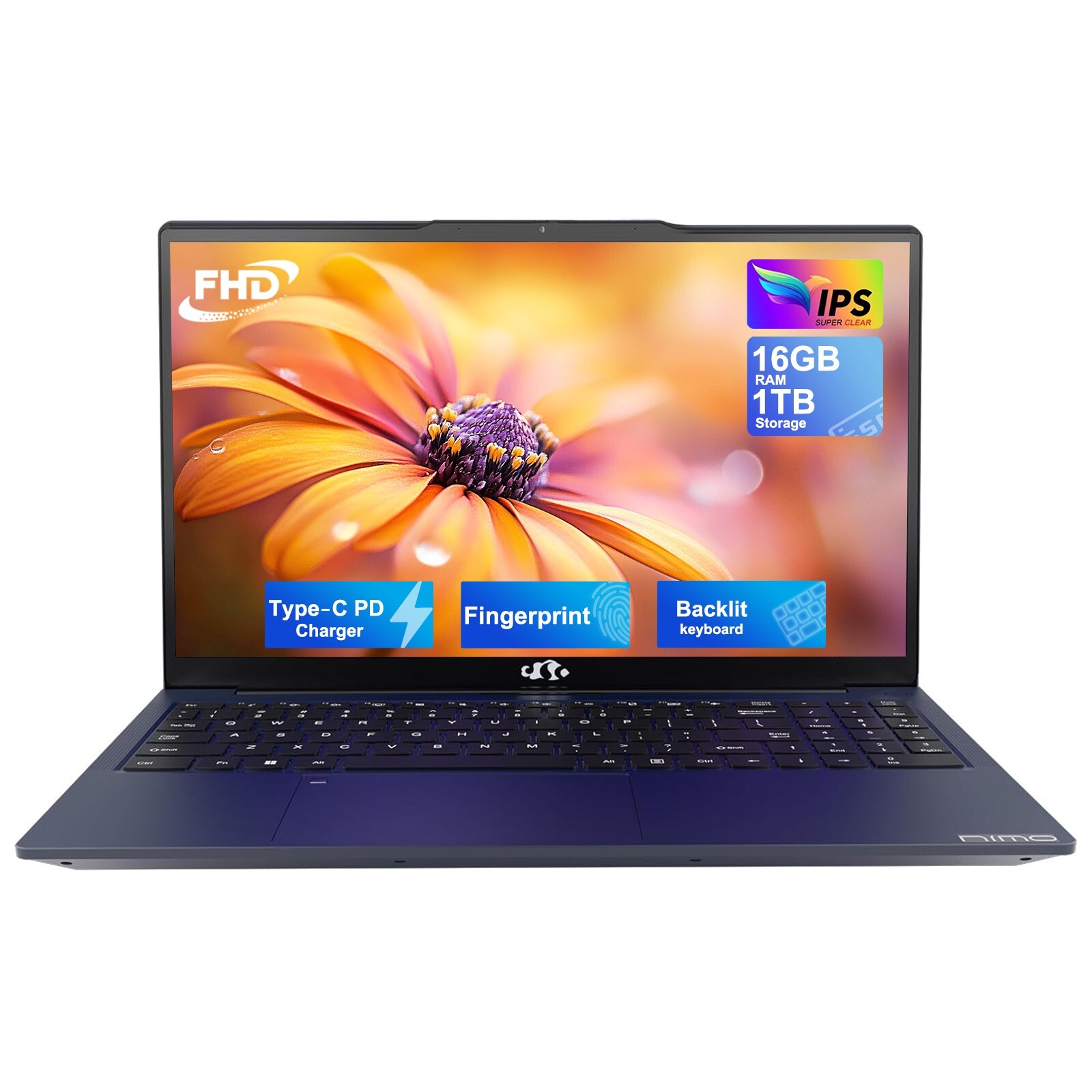 NIMO 15.6 Laptop, Pentium  N100, 16GB  1TB Type-C 65W Charger Fingerprint