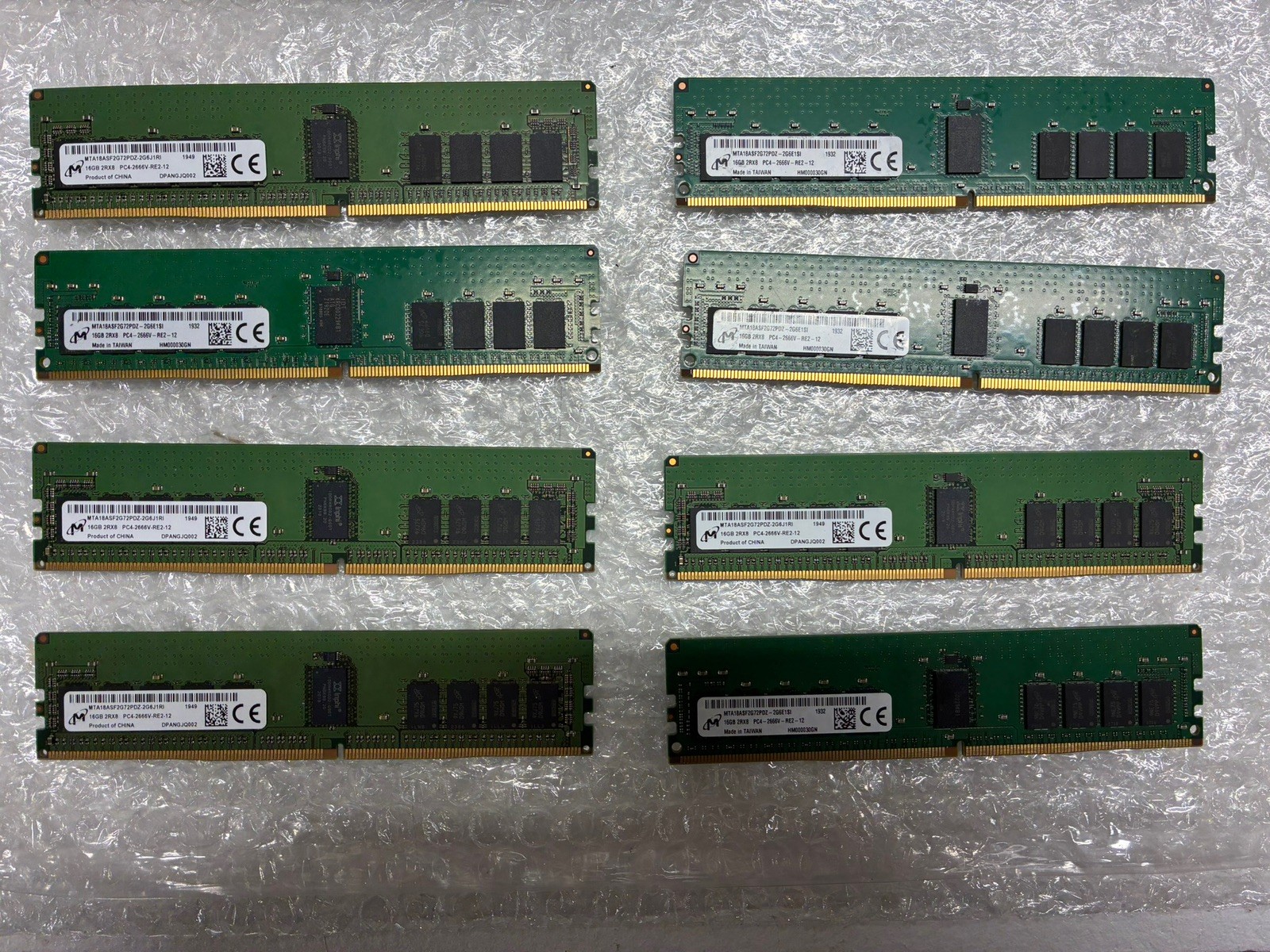 Lot of 8 Micron 16GB DDR4-2666 ECC RDIMM 2Rx8 MTA18ASF2G72PDZ 128GB