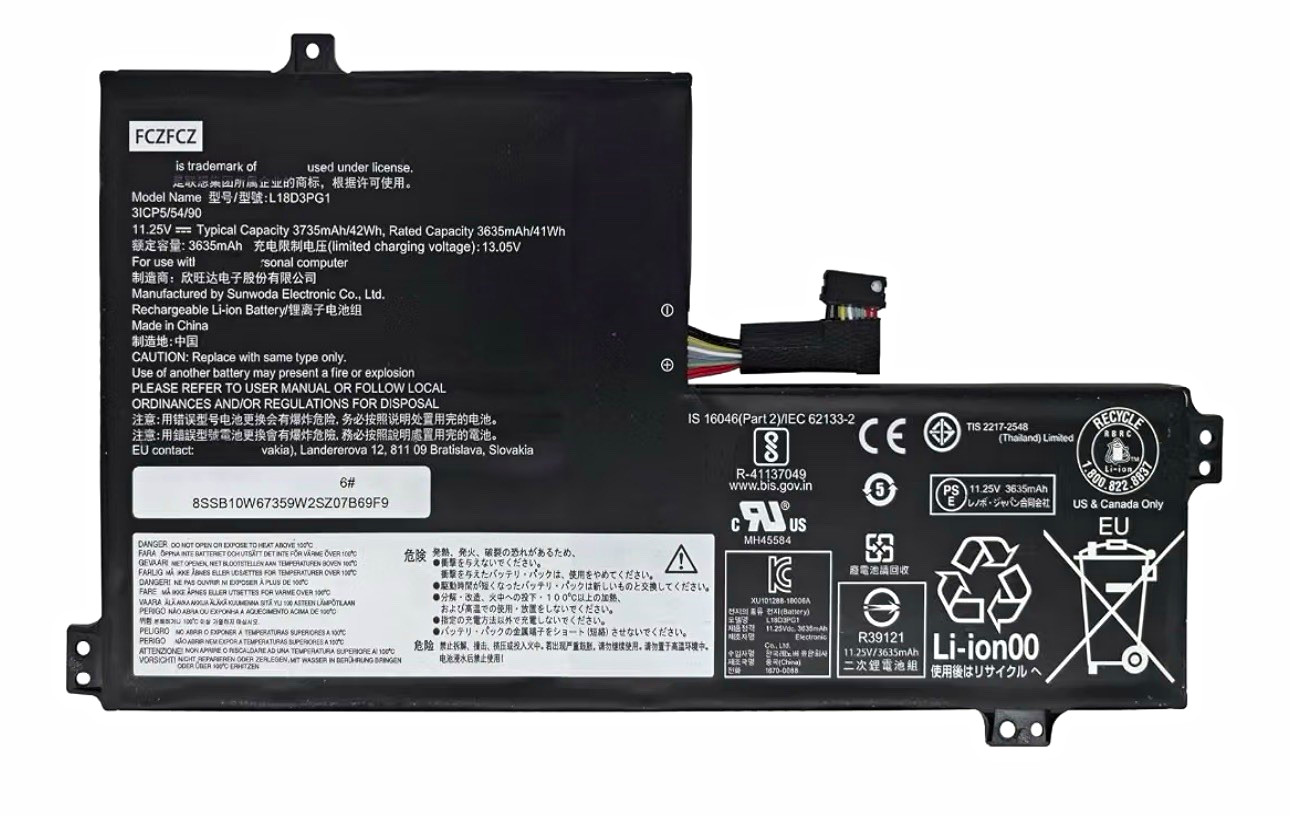 Lenovo L18D3PG1 Laptop Battery Non OEM 11.25V 42Wh 3735mAh 3-Cell OEM Open Box