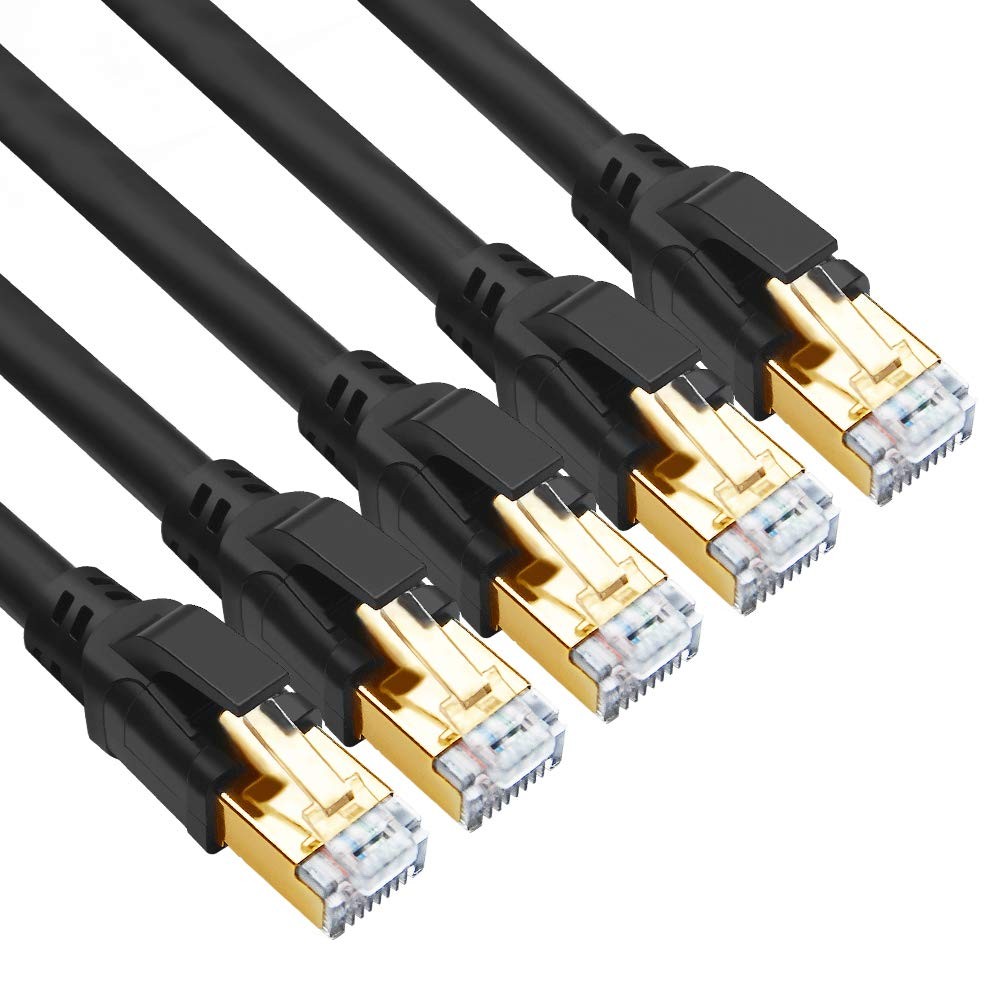 5 PCS 3FT CAT 8 Ethernet Cable 40Gbps 2000MHz SFTP 26AWG RJ45 LAN Black Cord