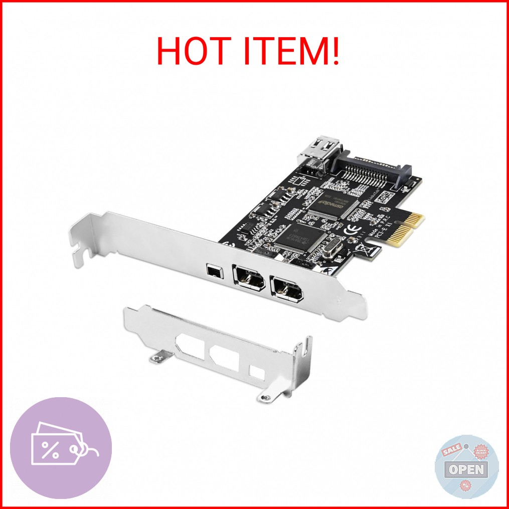 LinksTek 4-Ports PCIE 1394A Firewire 400 Card for Windows OS and MAC OS PCs, TI