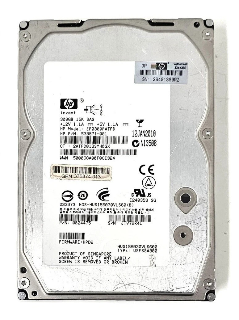 HP 533871-001 3.5" HDD SAS 300 GB EF0300FATFD 0B24475