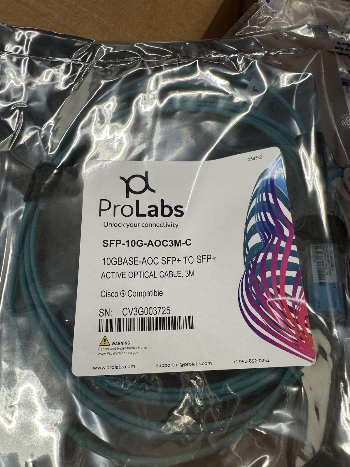 Pro Labs  SFP-10G-AOC3M-C 10g Base Active Optical Cable 3M, New Sealed