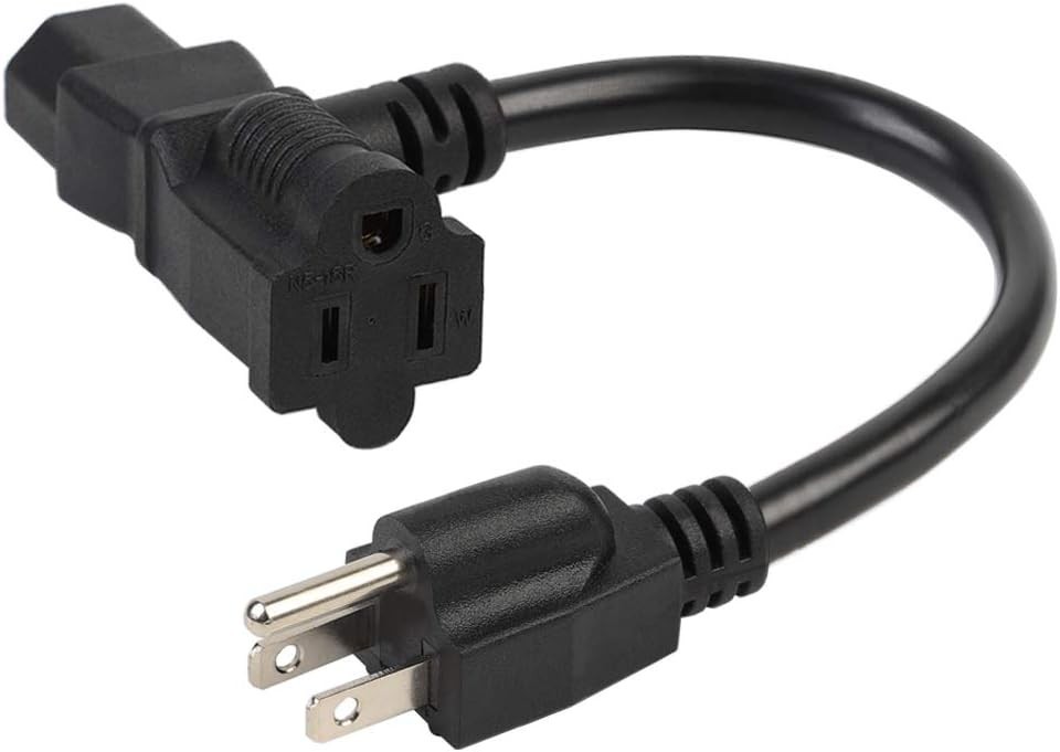 1 Foot Nema 5-15P Male C13/5-15R Piggyback Power Cord UL CUL SJT 14AWG 3C