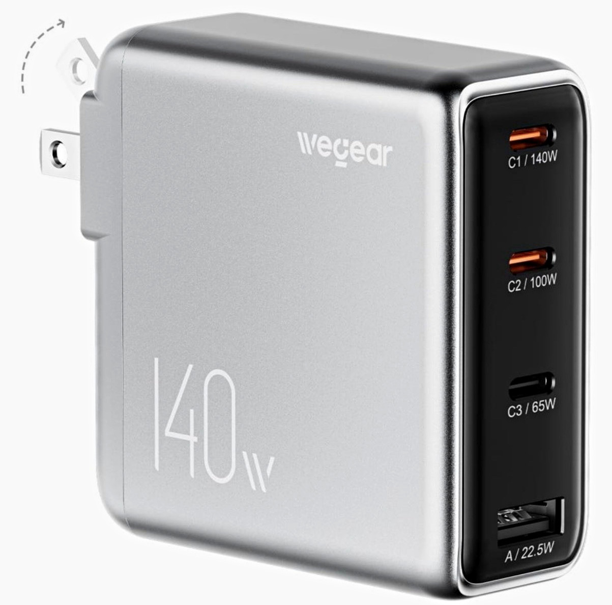 wegear 140W 4-Port Slim USB-C Charger Silver GaN