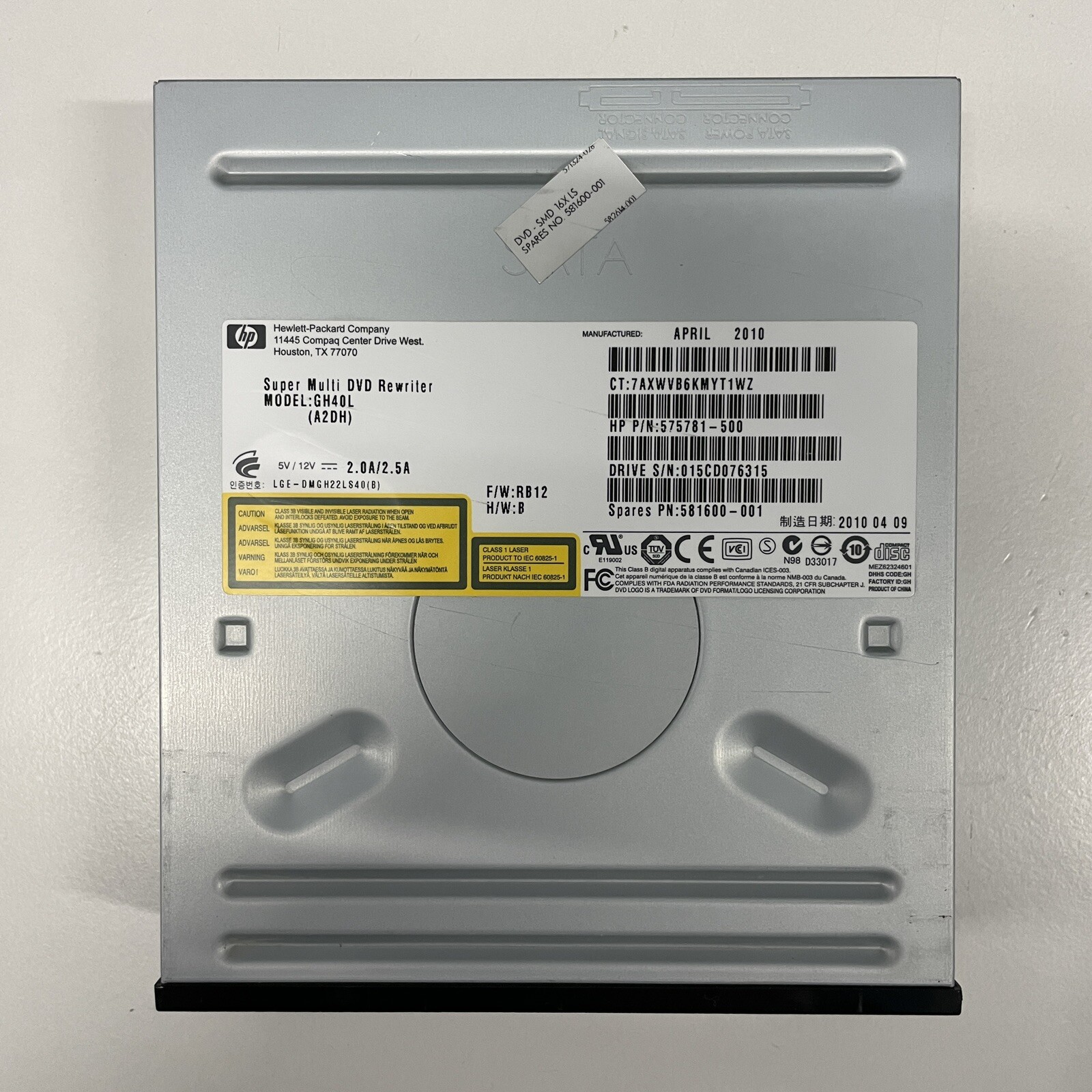 HP GH40L CD DVD±RW SATA Rewriter DL Optical Drive 575781-500 581600-001 F/W RB12
